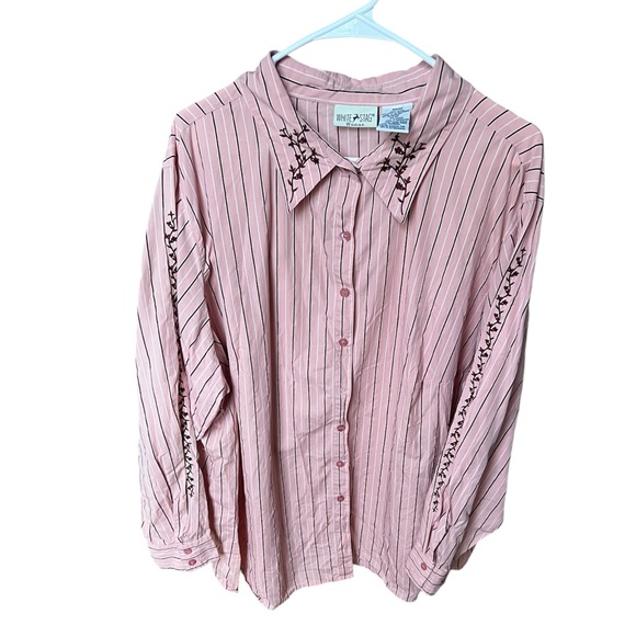 White stag button up shirt, Pink Striped Collard Shirt with embroidery, 22W/24W - Picture 5 of 9